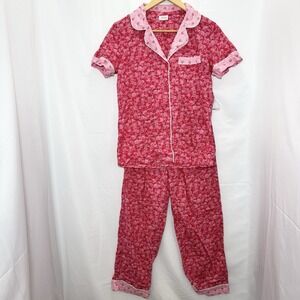 BedHead Short Sleeve Cropped PJ Set Womens Size XS Cotton Poplin Pink Floral
